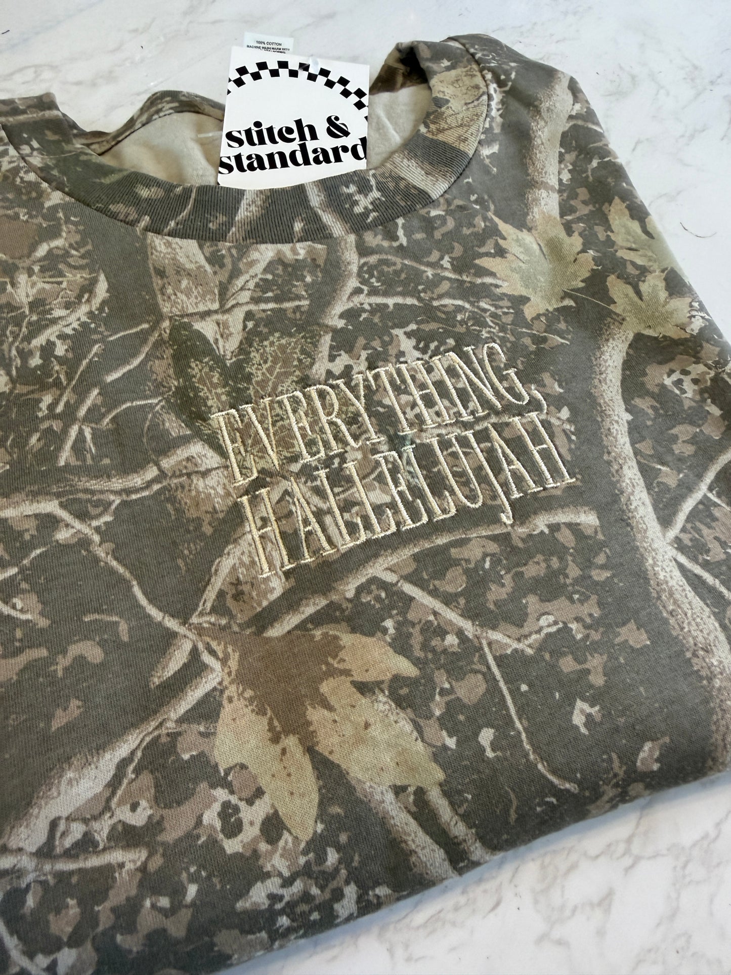 Everything Hallelujah Embroidered Camo Tee