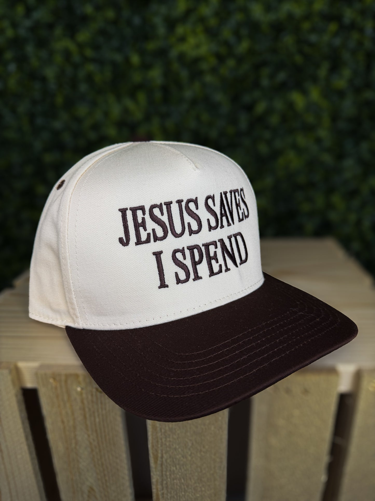 JESUS SAVES I SPEND TRUCKER HAT