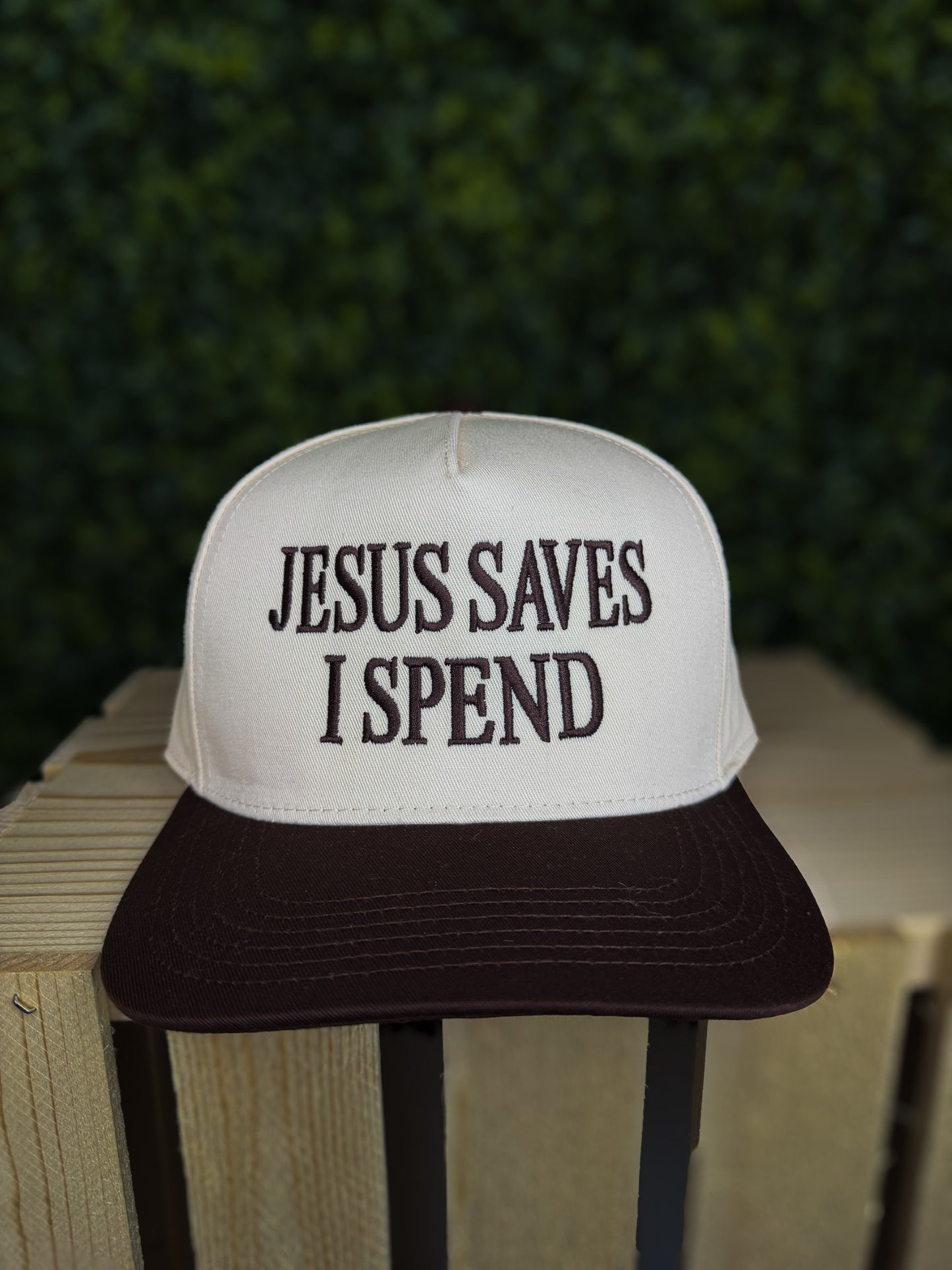 JESUS SAVES I SPEND TRUCKER HAT