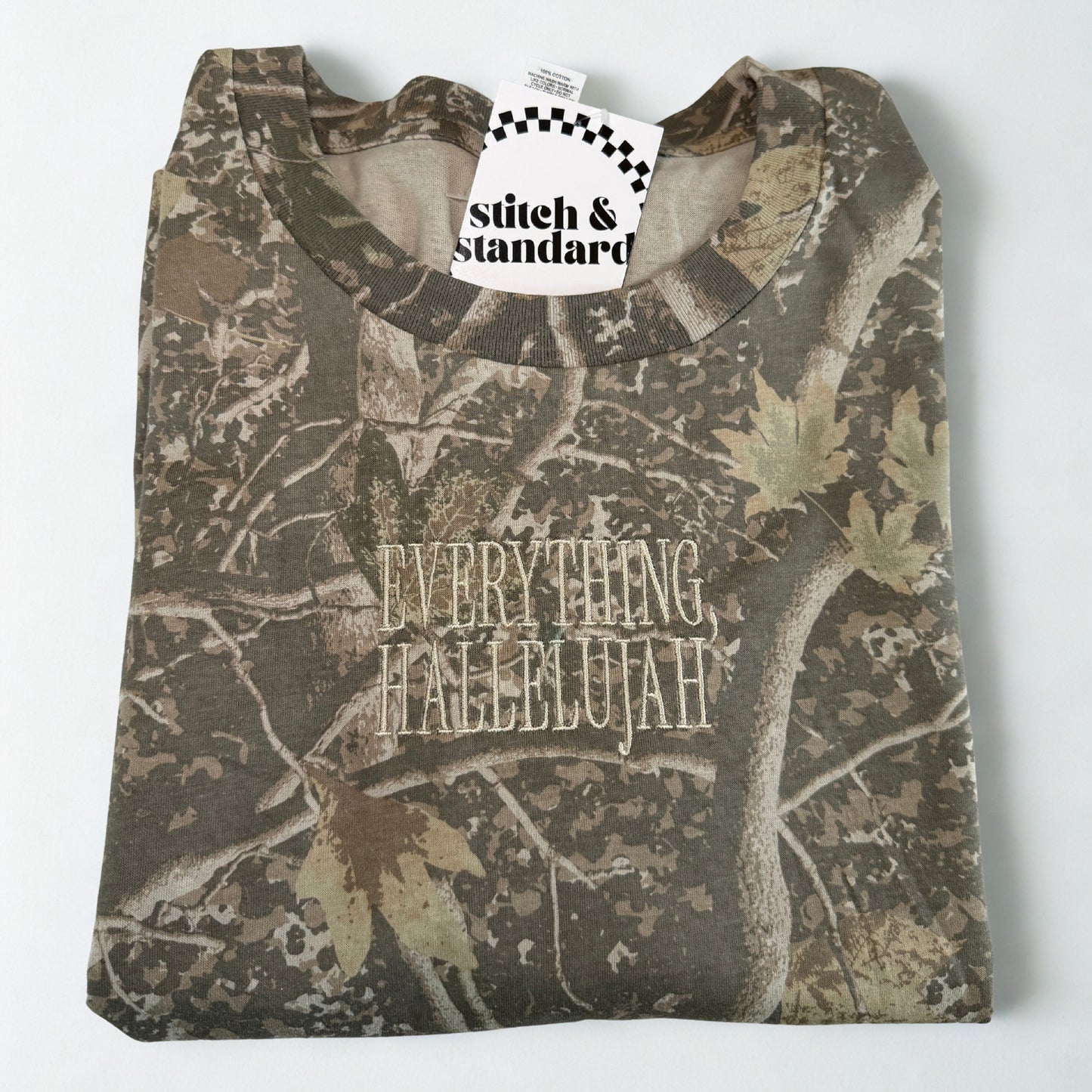 Everything Hallelujah Embroidered Camo Tee