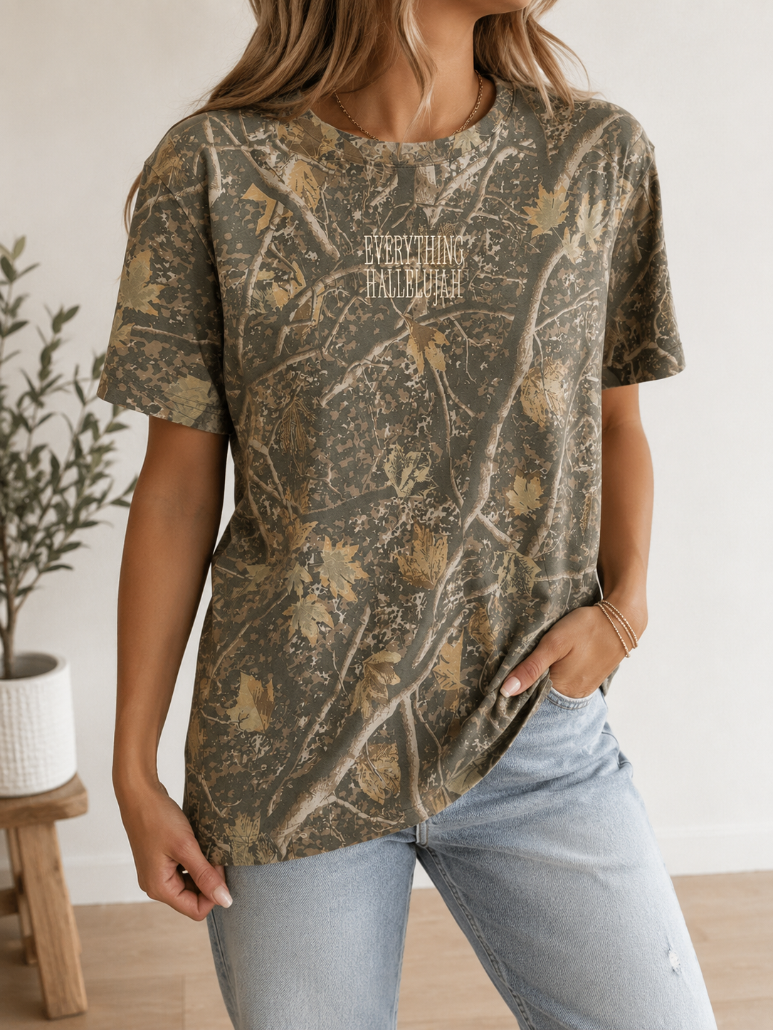 Everything Hallelujah Embroidered Camo Tee